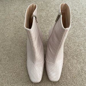 Lulu's White Crocodile High Heel Mid-Calf Boots